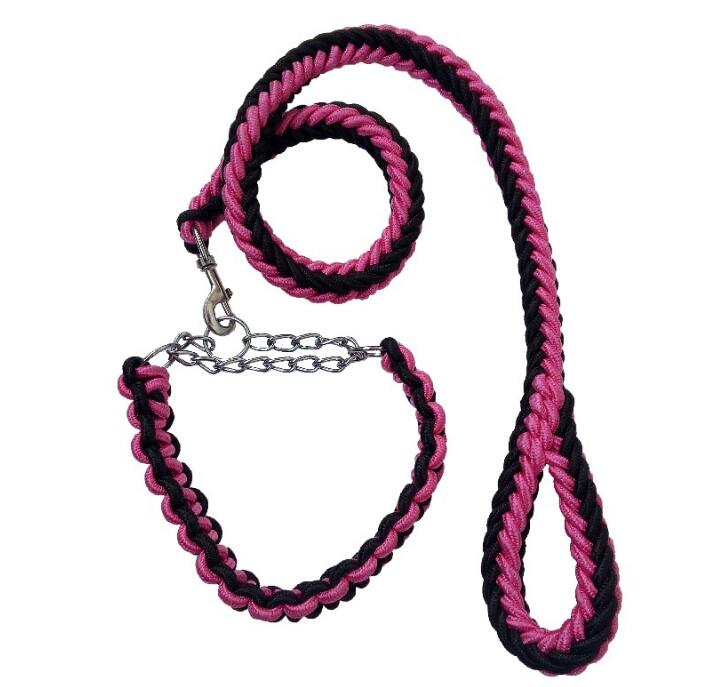 Double Strand Rope Large Dog Leashes Metal P Chain Buckle Contrast Colorful Pet Traction Rope Collar Set Firm 1.2m Length - i