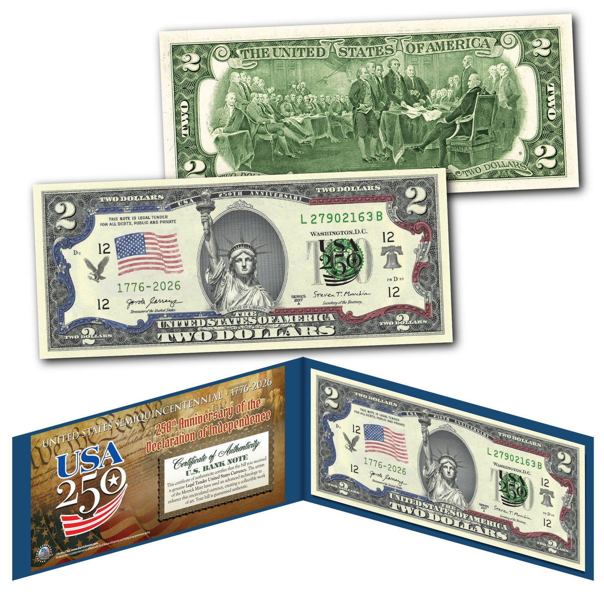 250th Anniversary $2 Bill - Statue of Liberty - Genuine Legal Tender