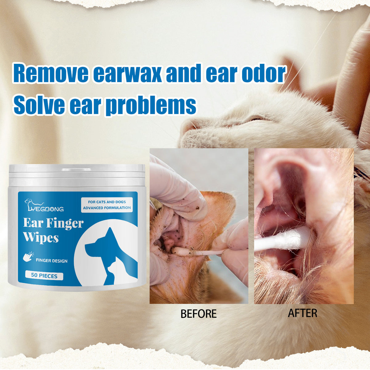 Using pet ear finger wipes to clean a dog's ear, step-by-step usage