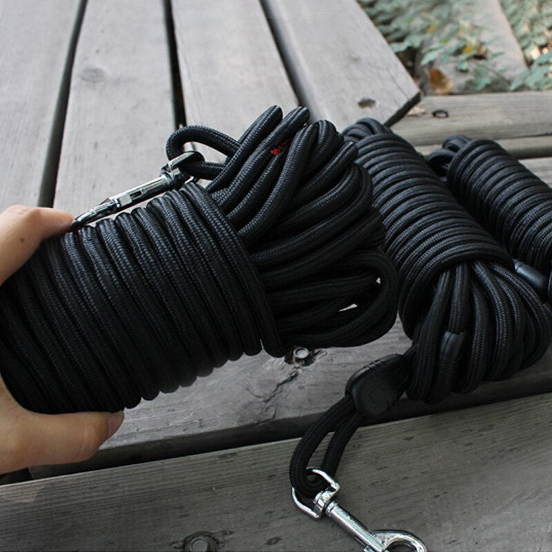 Black Nylon Dog Leash Long Tracking Round Rope Outdoor Walking Training Pet Lead Leashes For Medium Large Dogs 5M/10M/15M - i