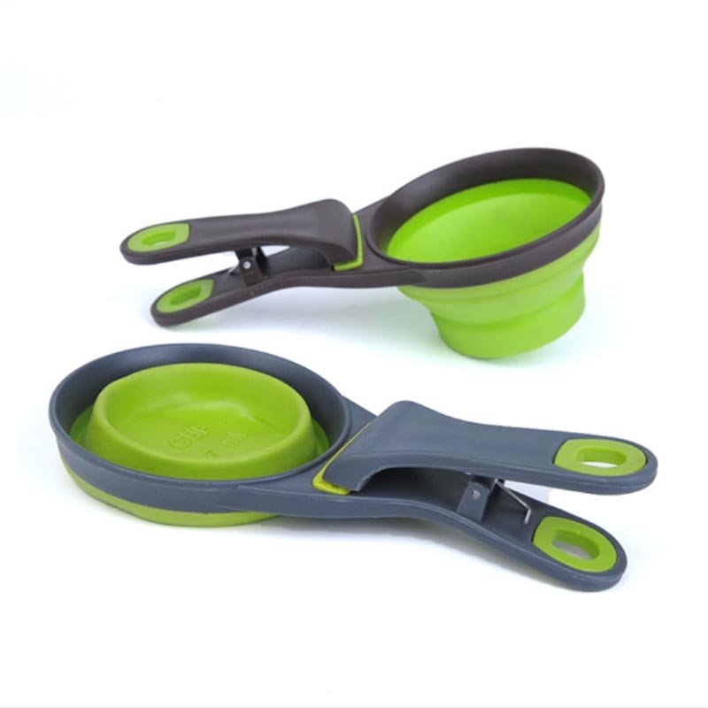 Multifunctional Folding Silicone Dog Bowl Feeder Portable Pet Food Container Measuring Cup Spoon Dogs Feed Storage Tool - ima