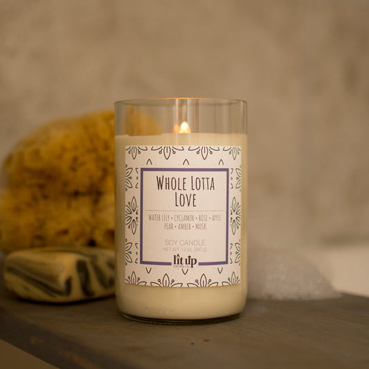 Whole Lotta Love 12 oz. soy candle in upcycled wine bottle - view 2