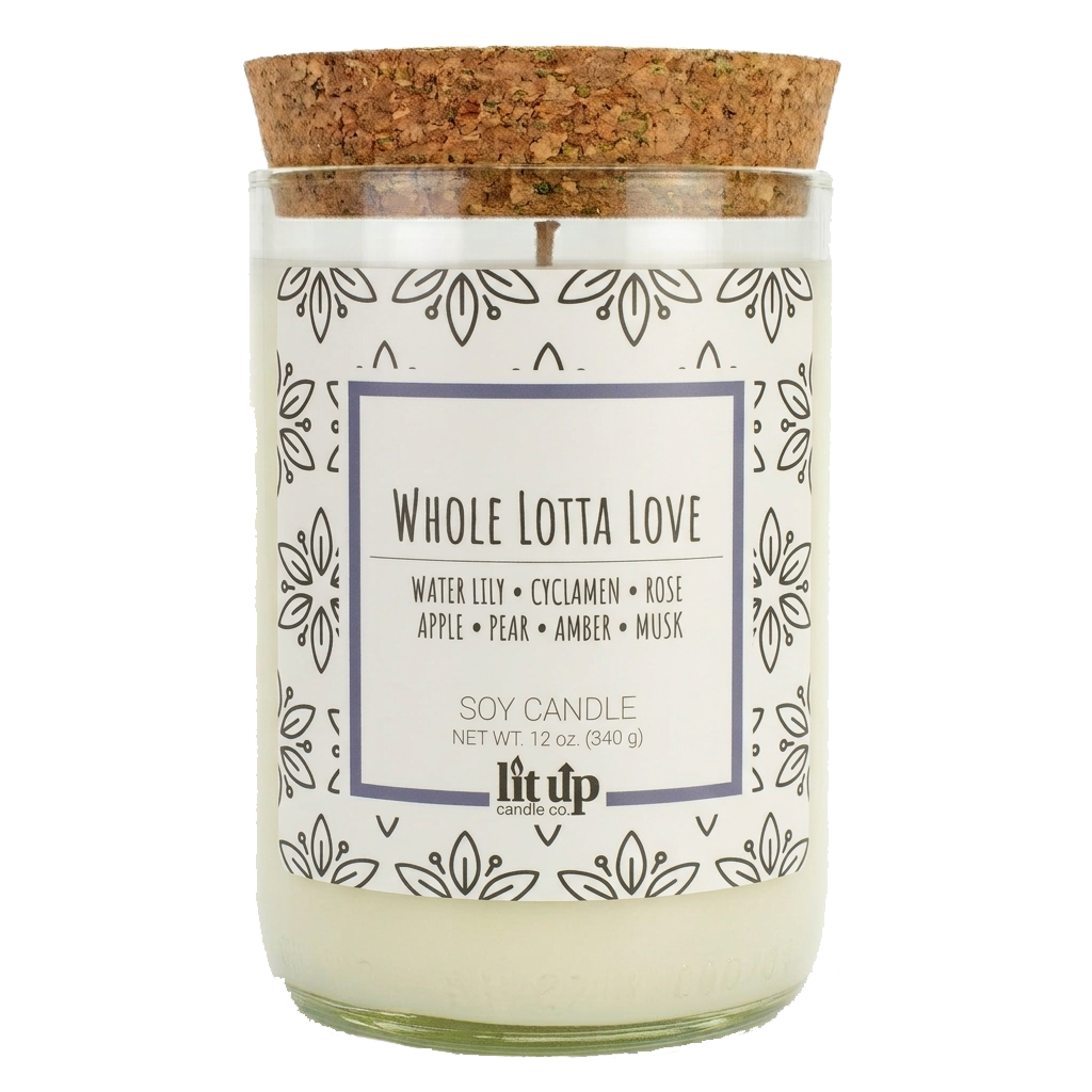 Whole Lotta Love 12 oz. soy candle in upcycled wine bottle - Candle + Cork Lid - view 6