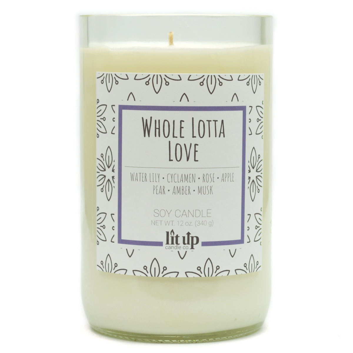 Whole Lotta Love 12 oz. soy candle in upcycled wine bottle - Candle Only