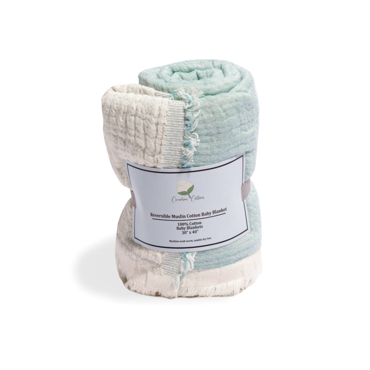 100% Cotton Reversible Muslin Baby Blankets 30" x 40" - Blue - view 2