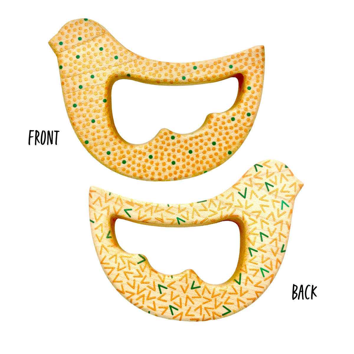 Solid Maple Wood Bird Rattle & Teether (Dots)