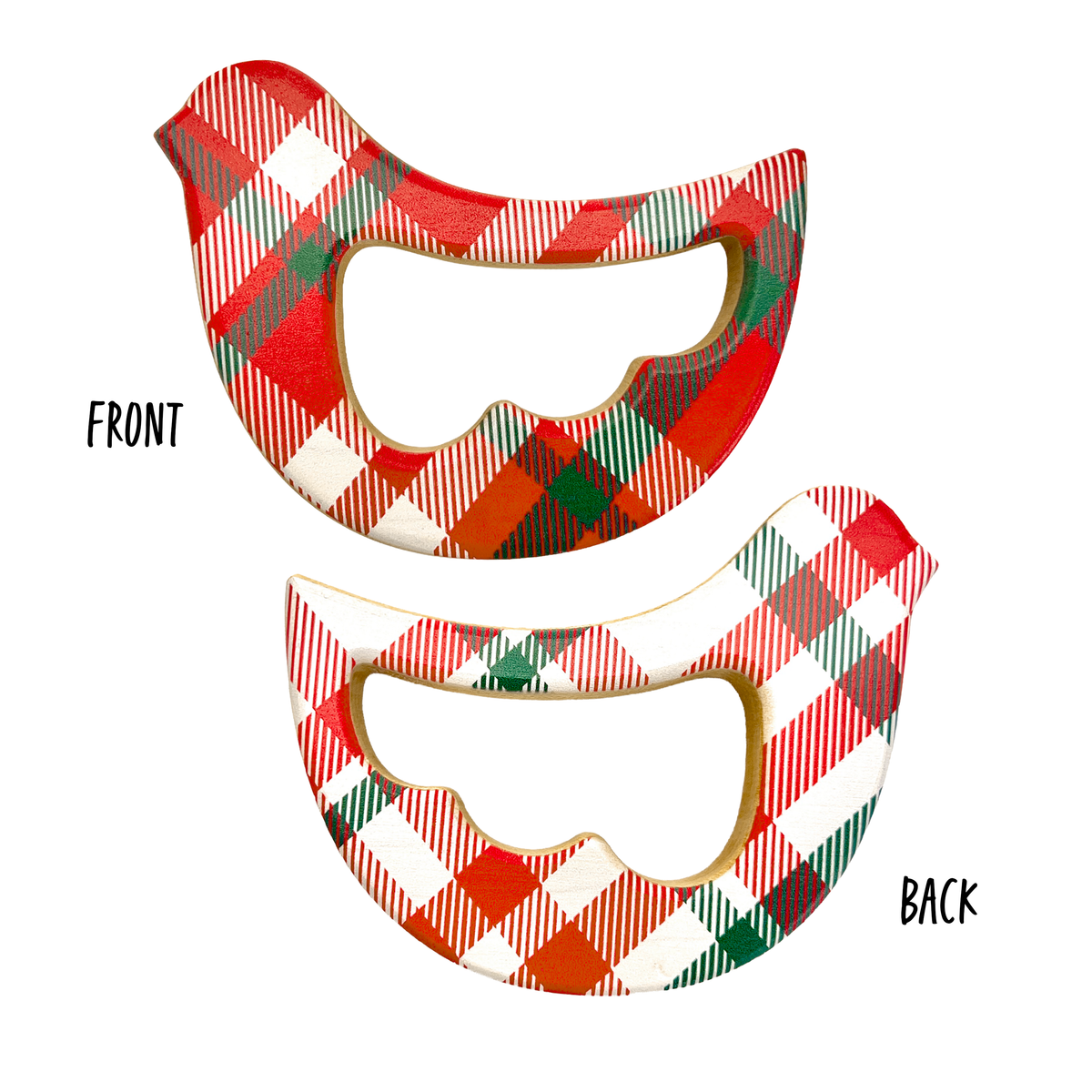 Solid Maple Wood Bird Rattle & Teether (Christmas Plaid)