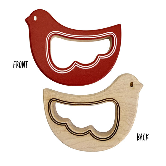 Solid Maple Wood Bird Rattle & Teether (Brick Red)