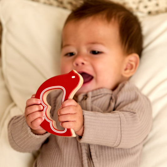 Solid Maple Wood Bird Rattle & Teether (Brick Red) - view 2