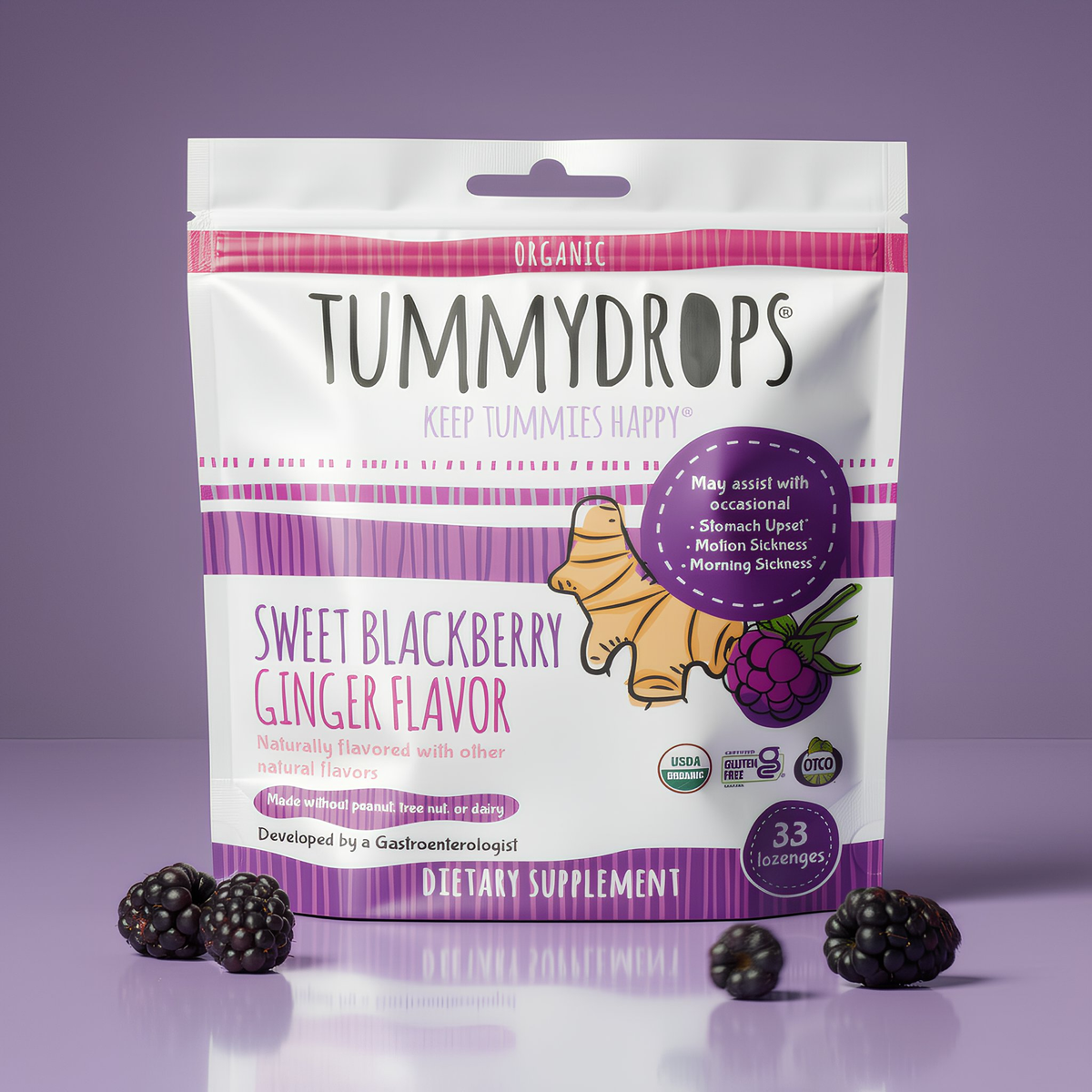 Organic Ginger Sweet Blackberry Tummydrops, 33 ct