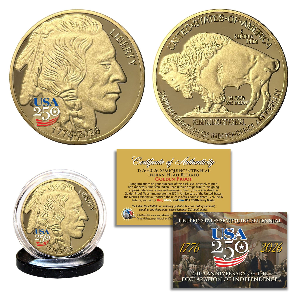 America's 250th Anniversary Buffalo Indian Golden Proof Coin
