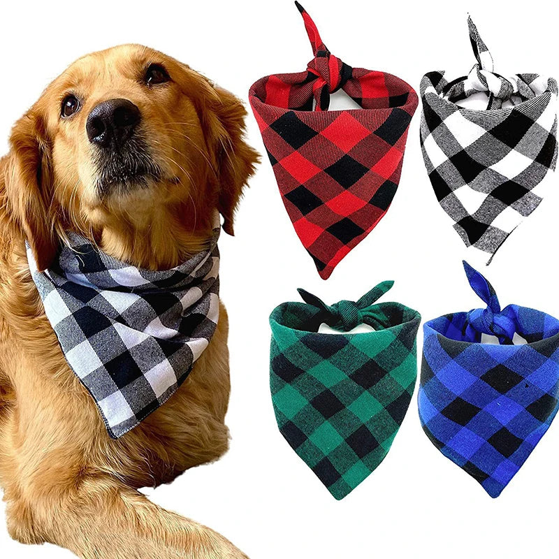 Dog Bandanas Large Pet Scarf Bandana Cotton Plaid Washable