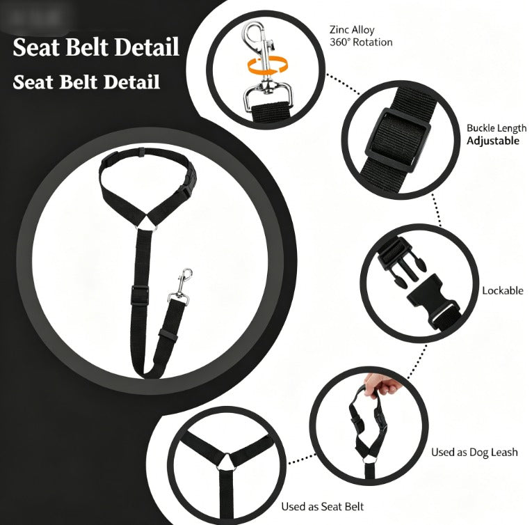 Pet Car Safety Belt Ring Dog Rear Seat Harness Adjustable Lead for Safe Travel - image 3