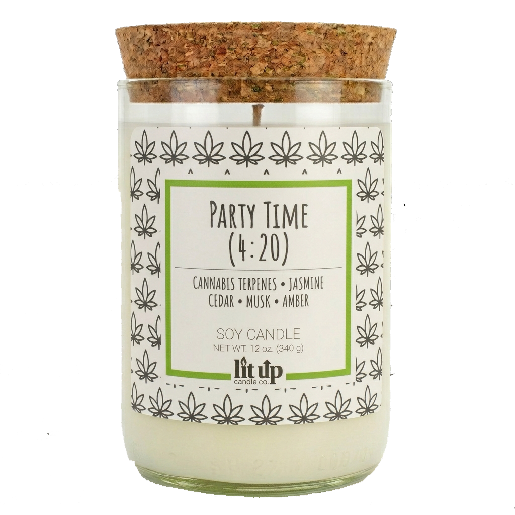 Party Time (4:20) 12 oz. soy candle in upcycled wine bottle - Candle + Cork Lid - view 4