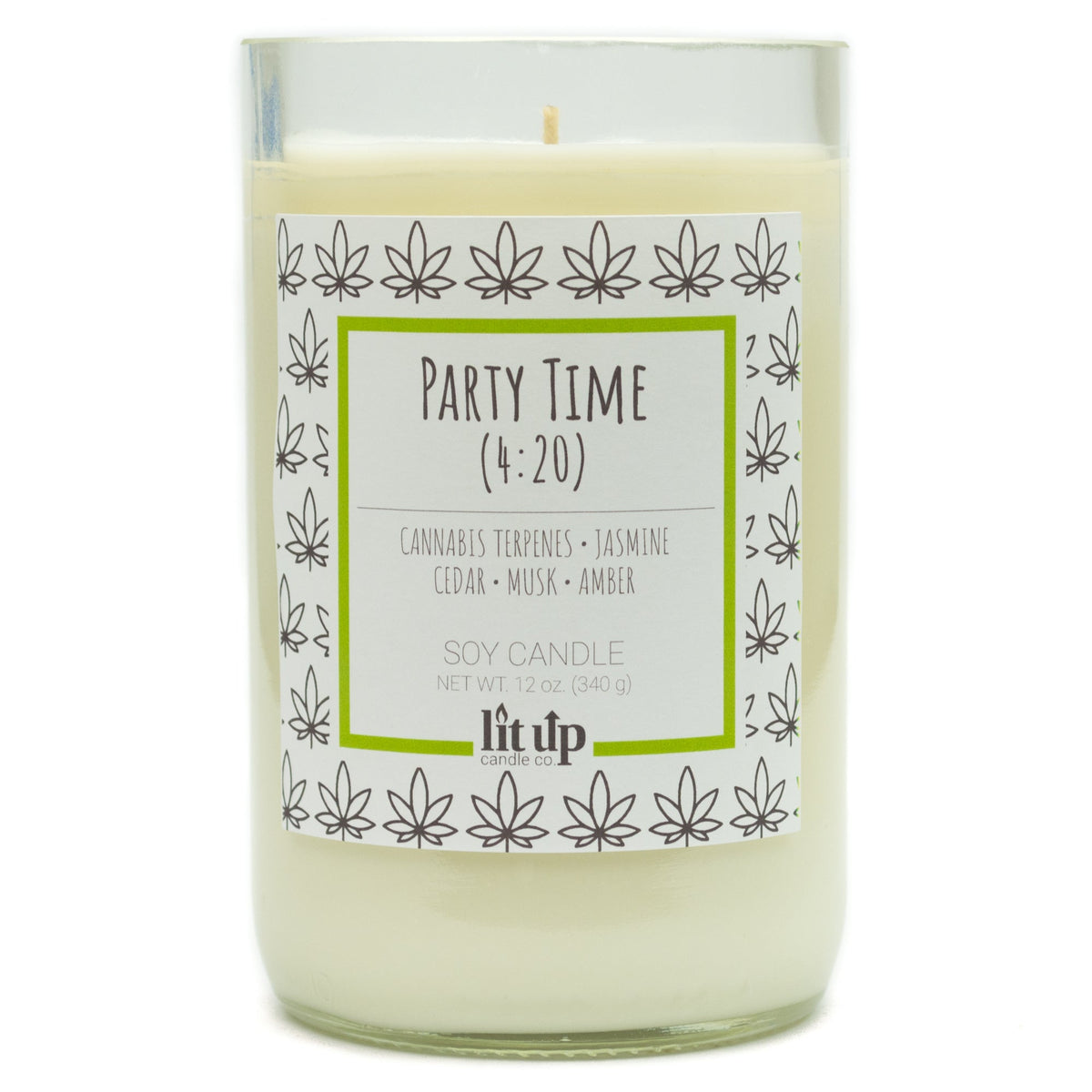 Party Time (4:20) 12 oz. soy candle in upcycled wine bottle - Candle Only