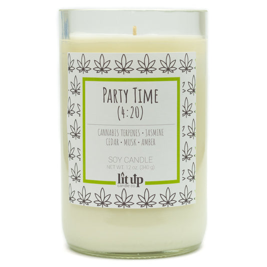Party Time (4:20) 12 oz. soy candle in upcycled wine bottle - Candle Only