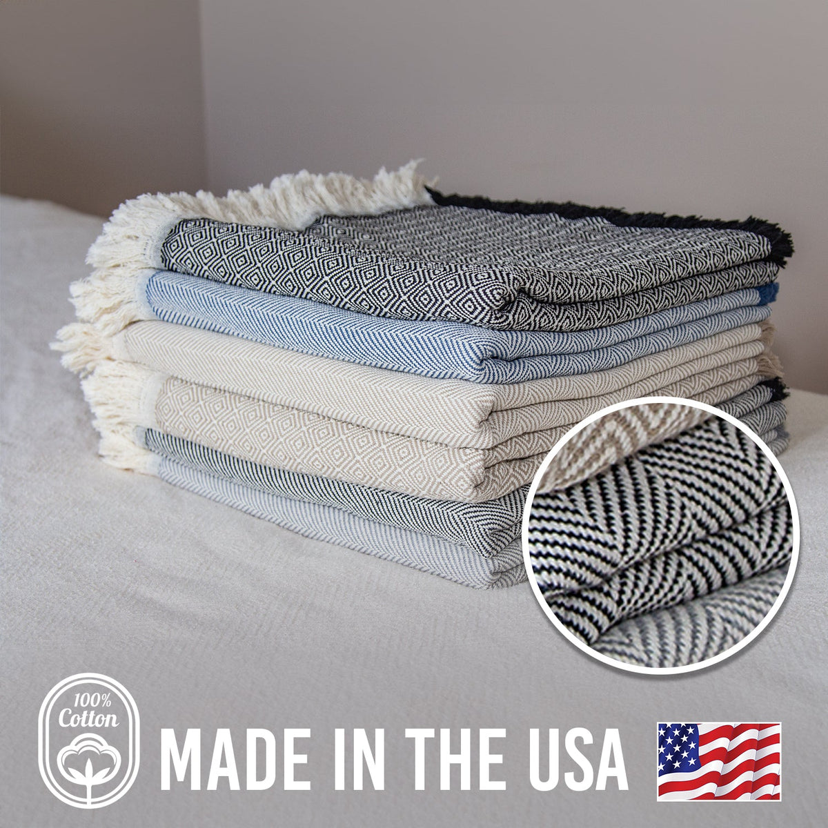 100% Cotton Patterned (Large) Throw Blankets - 58" x 62" - view 4