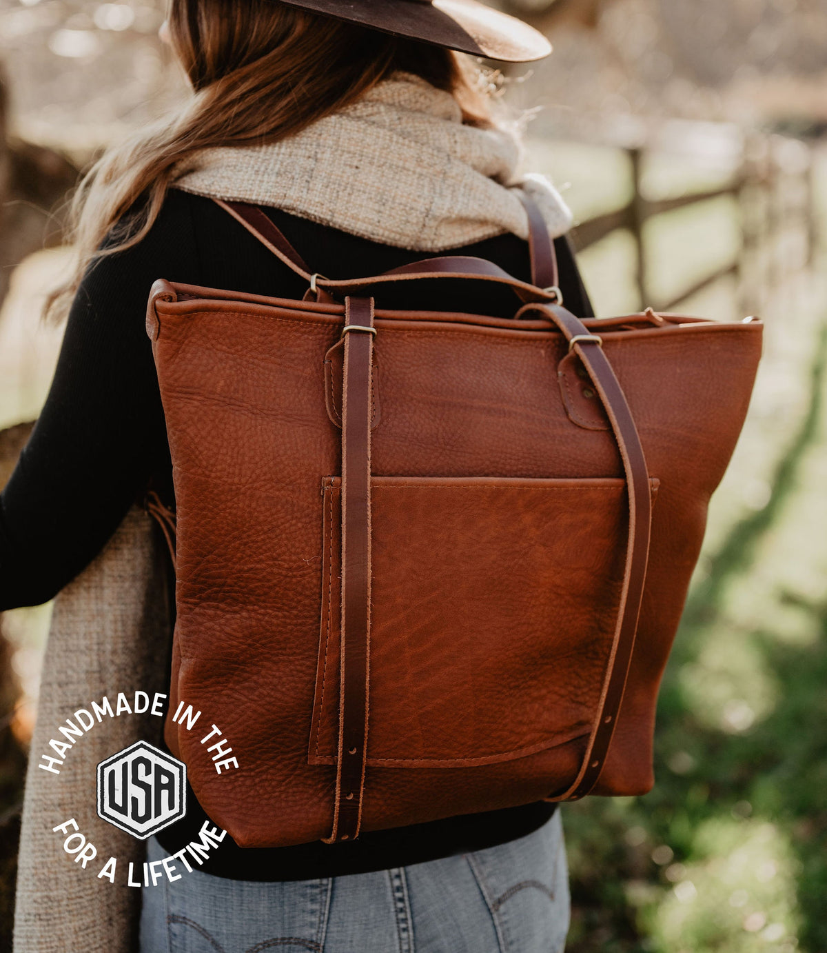 Leather Crossroads Backpack Tote - USA Made - Mahogany