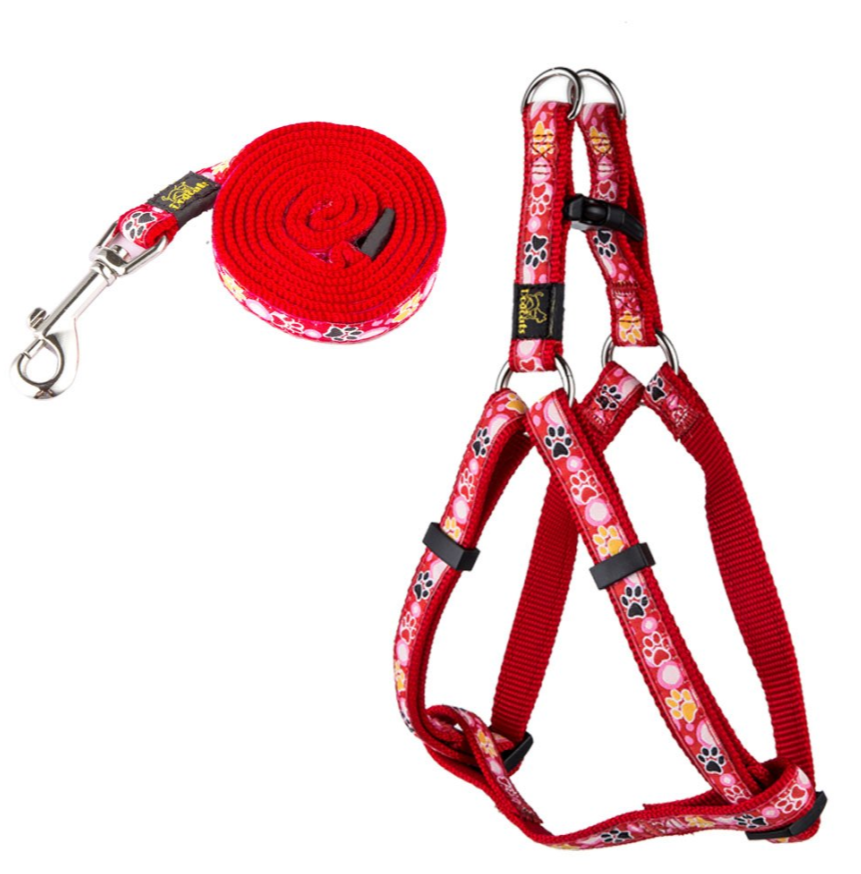New Dog Paw Print Nylon Leash Collar (With Leash) Set Of Pet Supplies - image 2