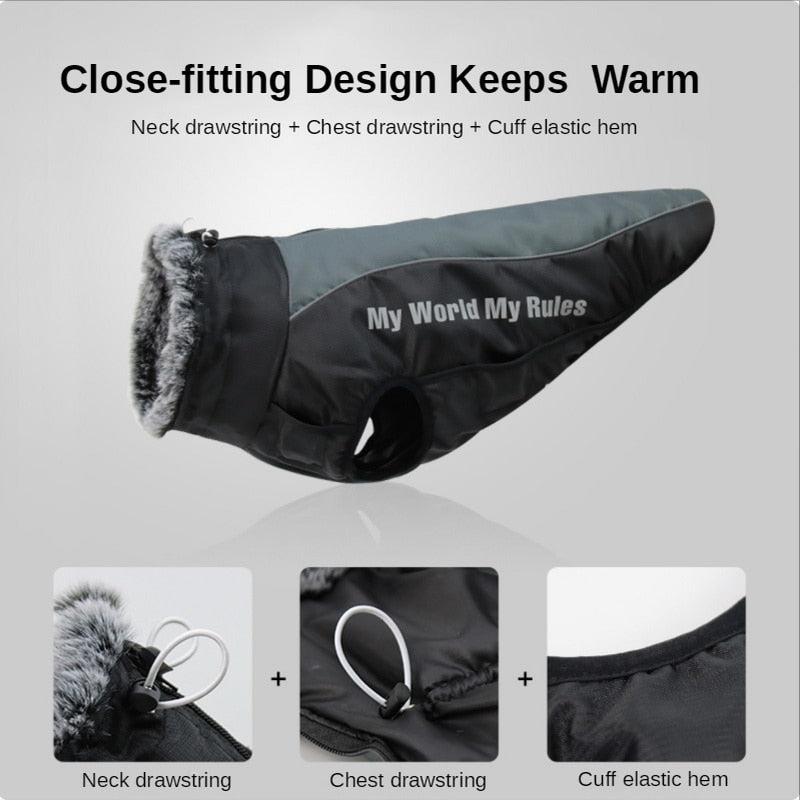 Dog Clothes Waterproof Pet Clothing Reflective Dogs Vest Harness Clothes With Fur Collar Large Dog Jacket Clothes For Big Dog
