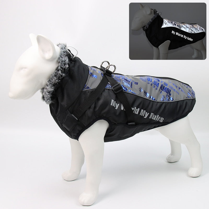 Dog Clothes Waterproof Pet Clothing Reflective Dogs Vest Harness Clothes With Fur Collar Large Dog Jacket Clothes For Big Dog