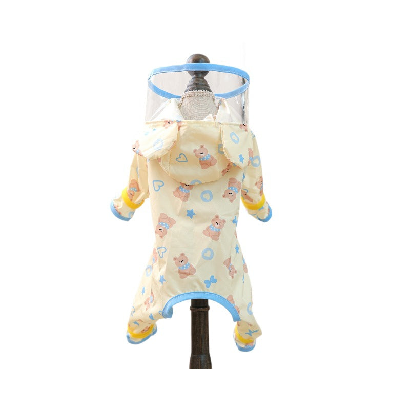 Cute Yellow and Blue Bear Pet Raincoat for Small Dogs, Four-Legged Waterproof Dog Rain Poncho - image 5