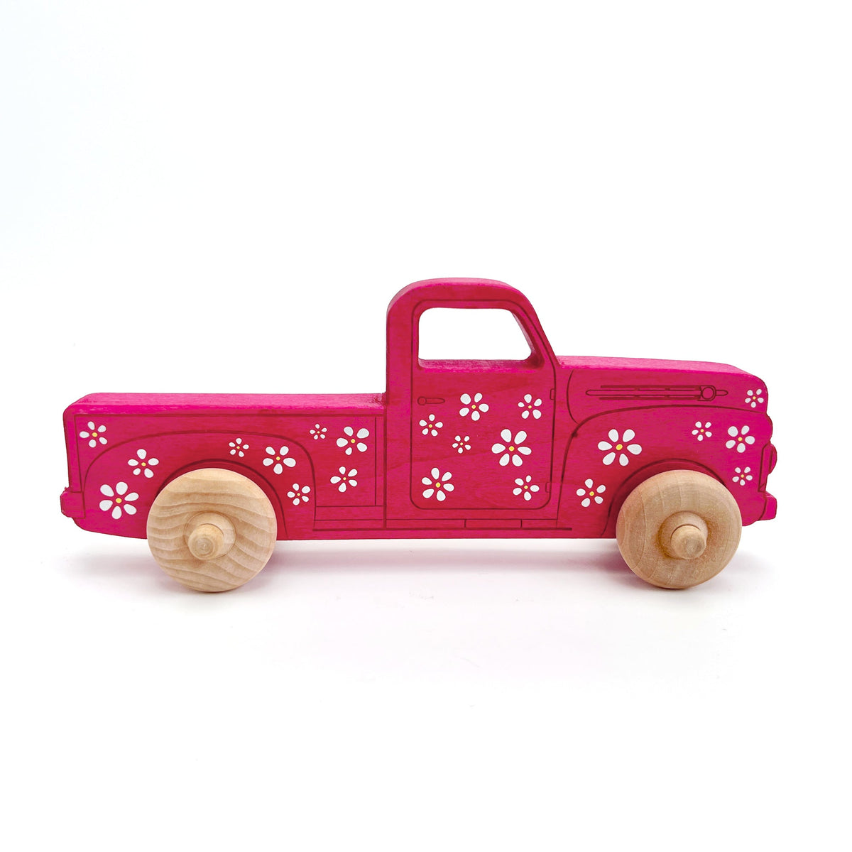 Montessori Educational 9" Pink Daisy Wooden Pickup Truck for Toddlers - view 3