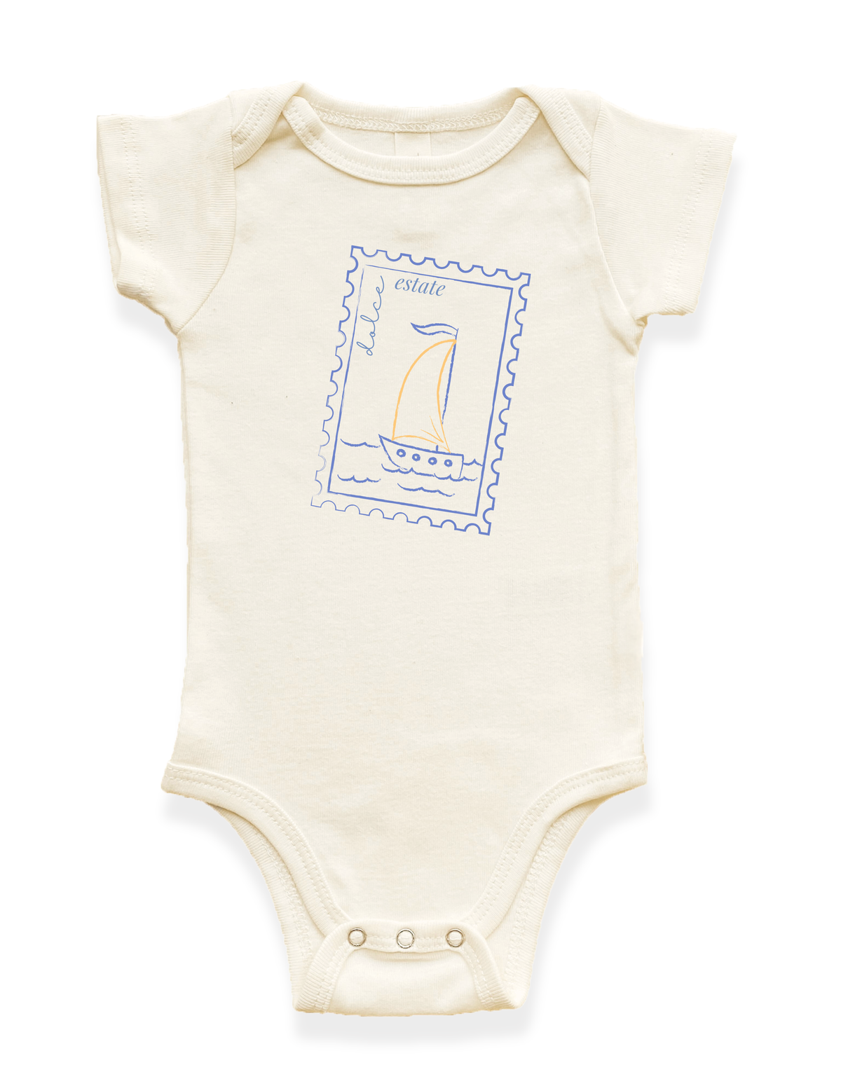 Dolce Estate Stamp Organic Cotton Baby Bodysuit - 0-3M, 3-6M, 6-12M, 12-18M, 18-24M