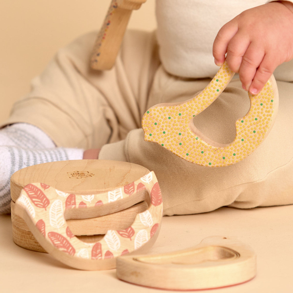 Solid Maple Wood Bird Rattle & Teether (Dots) - view 4
