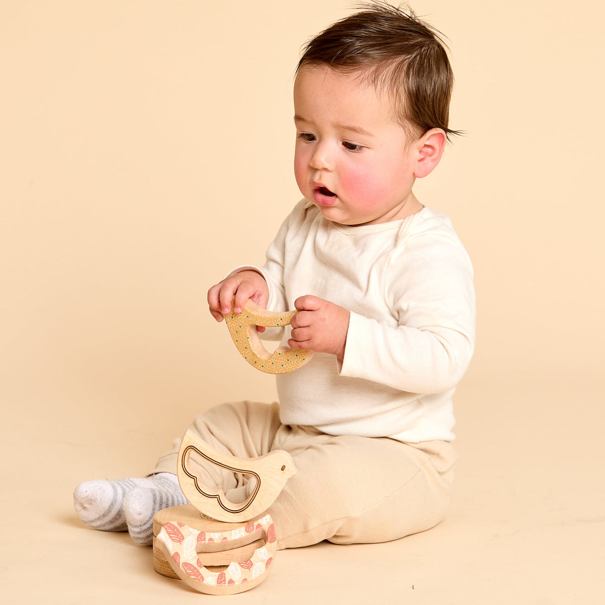 Solid Maple Wood Bird Rattle & Teether (Dots) - view 5
