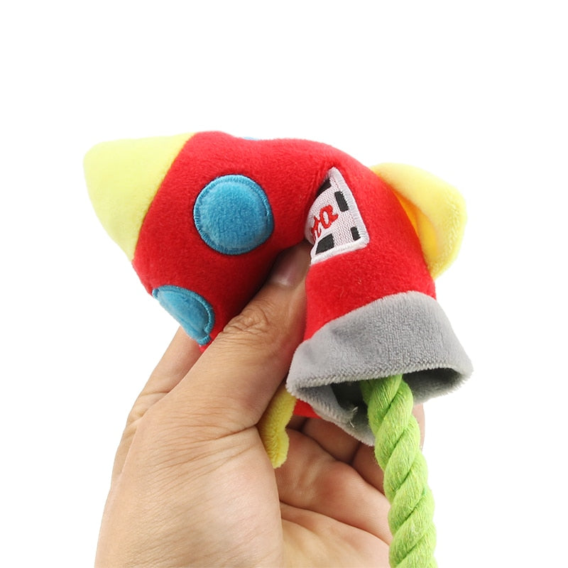 Colorful Rockets Dog Toy Cartoon BB Plush Pet Toys Rocket Chew Dogs Rope Squeak Toys - image 3