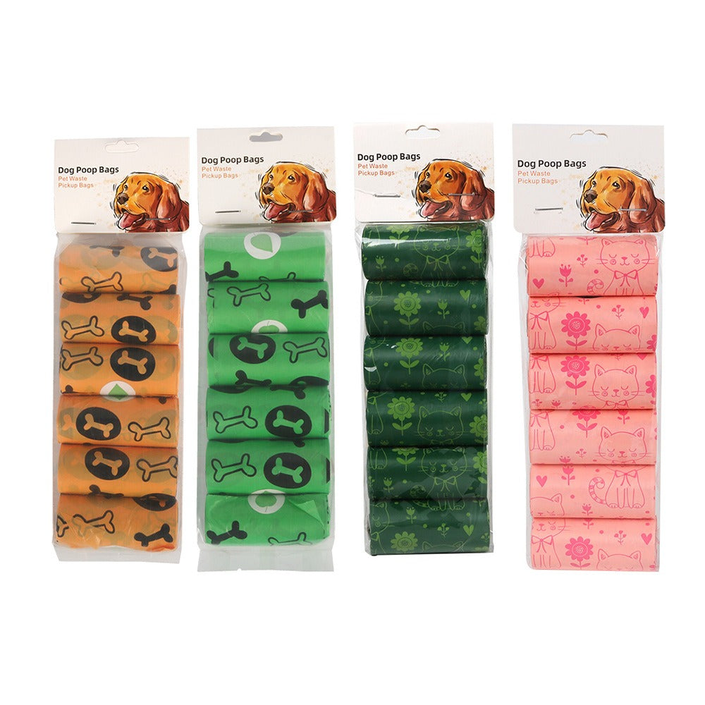 Biodegradable dog waste bags, 6 rolls with cute designs, eco-friendly