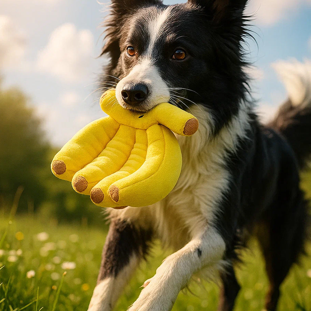 Dog makes noises and chews on plush banana toys fun and entertaining toy for dogs to relieve boredom
