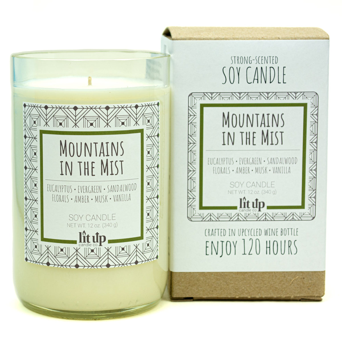 Mountains in the Mist 12 oz. soy candle in upcycled wine bottle - view 7