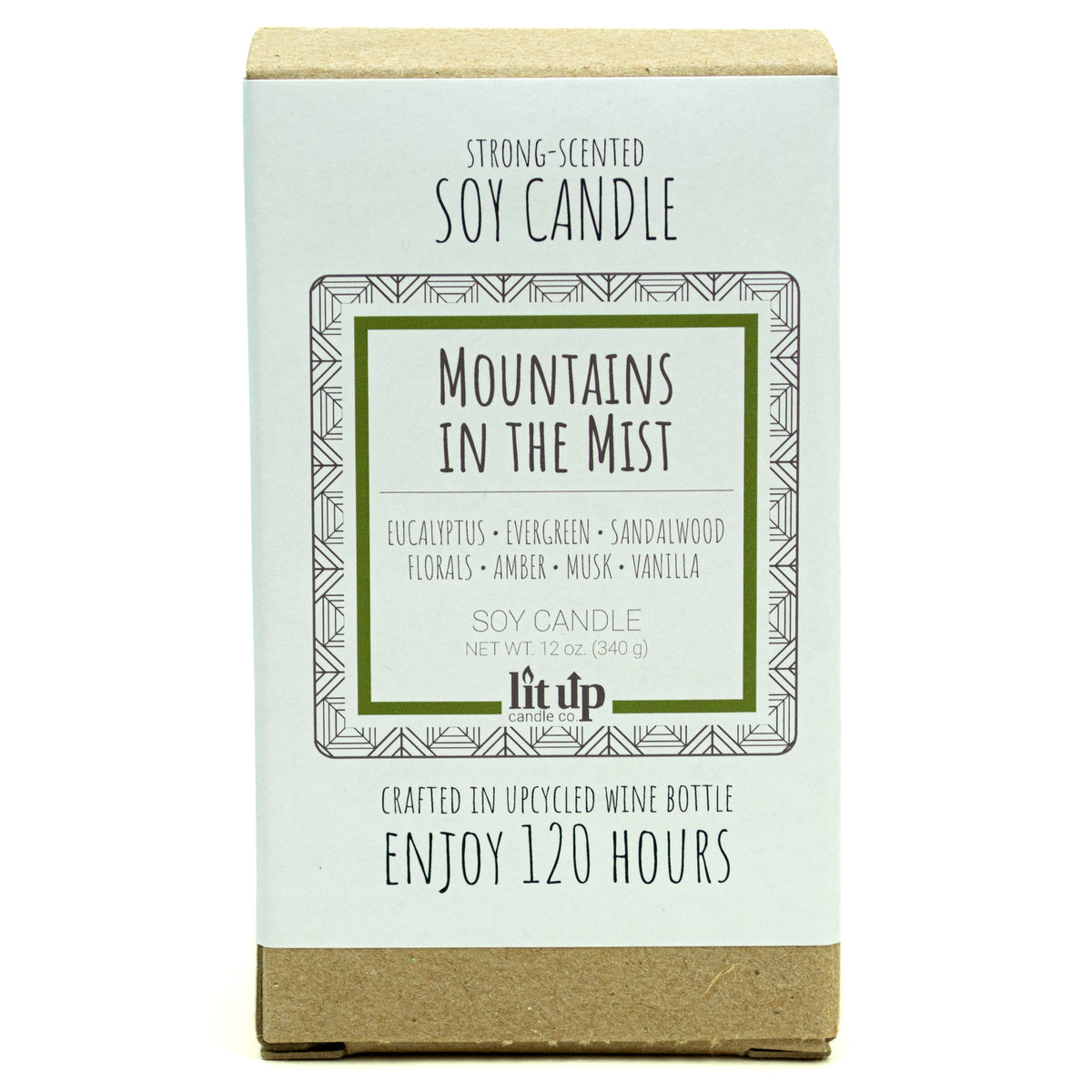 Mountains in the Mist 12 oz. soy candle in upcycled wine bottle - view 8