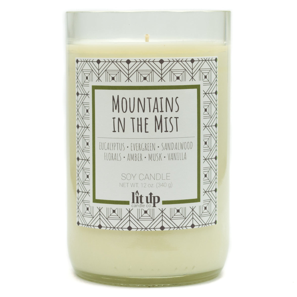 Mountains in the Mist 12 oz. soy candle in upcycled wine bottle - Candle Only