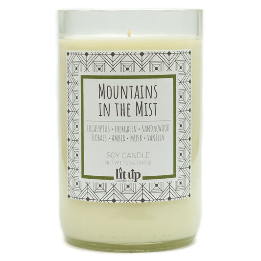 Mountains in the Mist 12 oz. soy candle in upcycled wine bottle - Candle Only