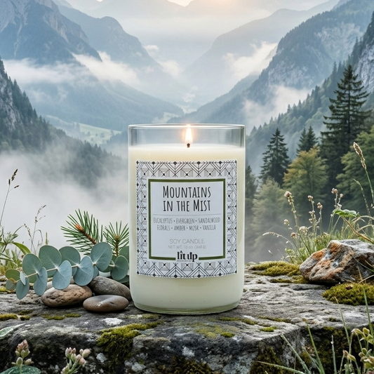 Mountains in the Mist 12 oz. soy candle in upcycled wine bottle - view 2