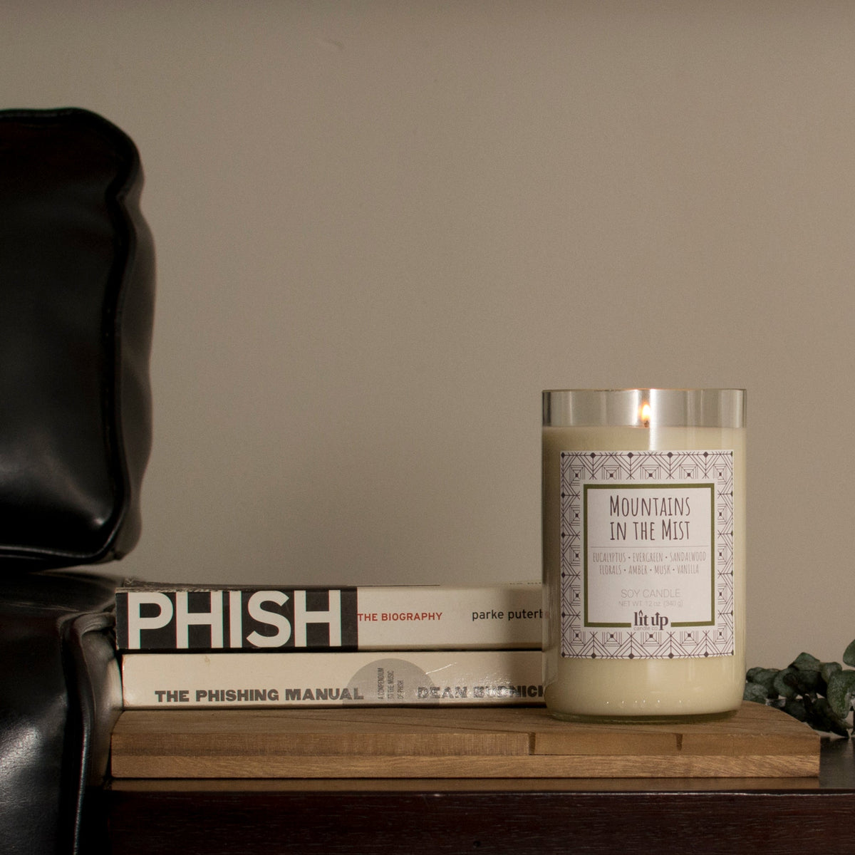 Mountains in the Mist 12 oz. soy candle in upcycled wine bottle - view 3