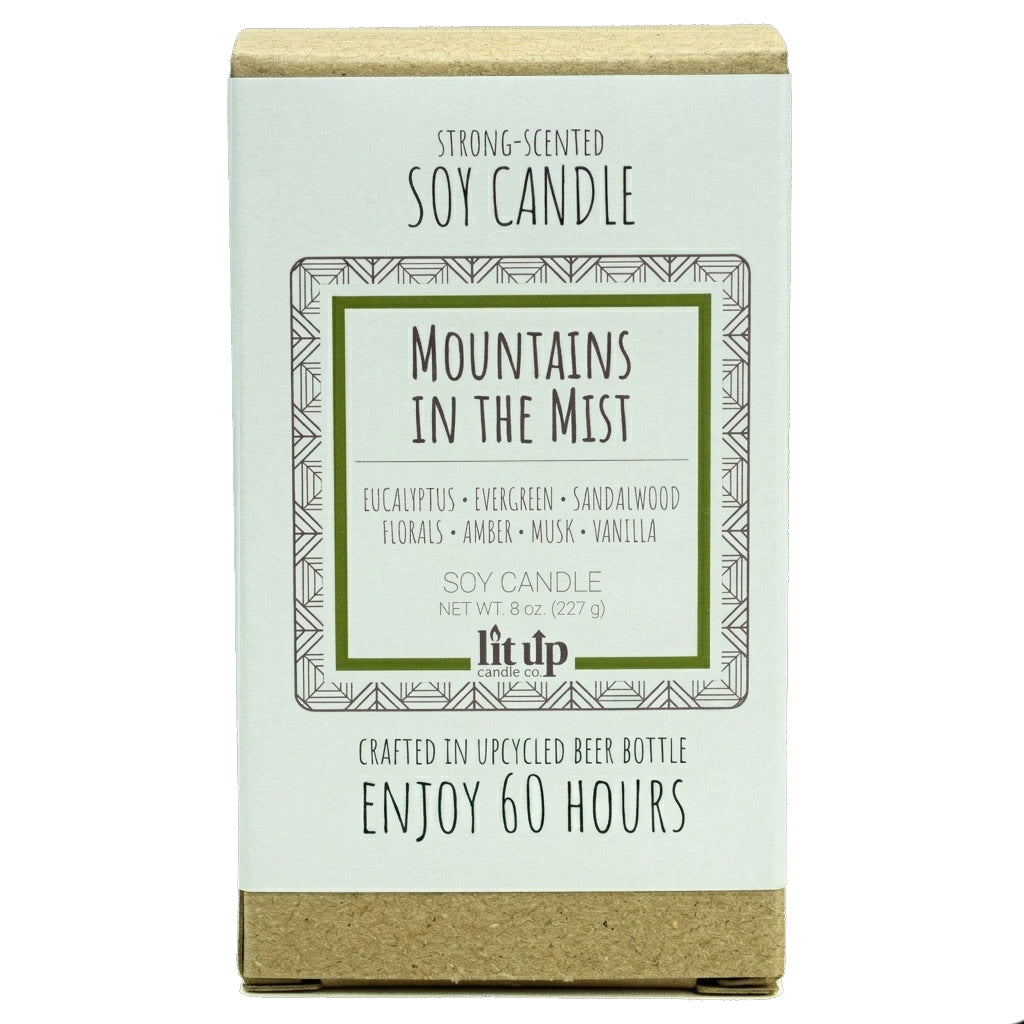 Mountains in the Mist 8 oz. soy candle in upcycled beer bottle - view 6