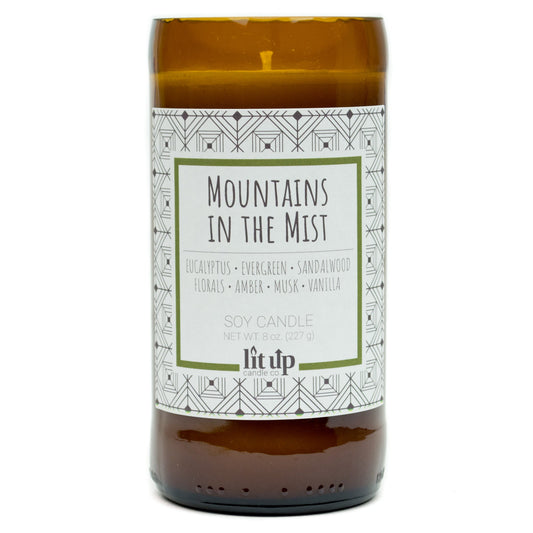 Mountains in the Mist 8 oz. soy candle in upcycled beer bottle