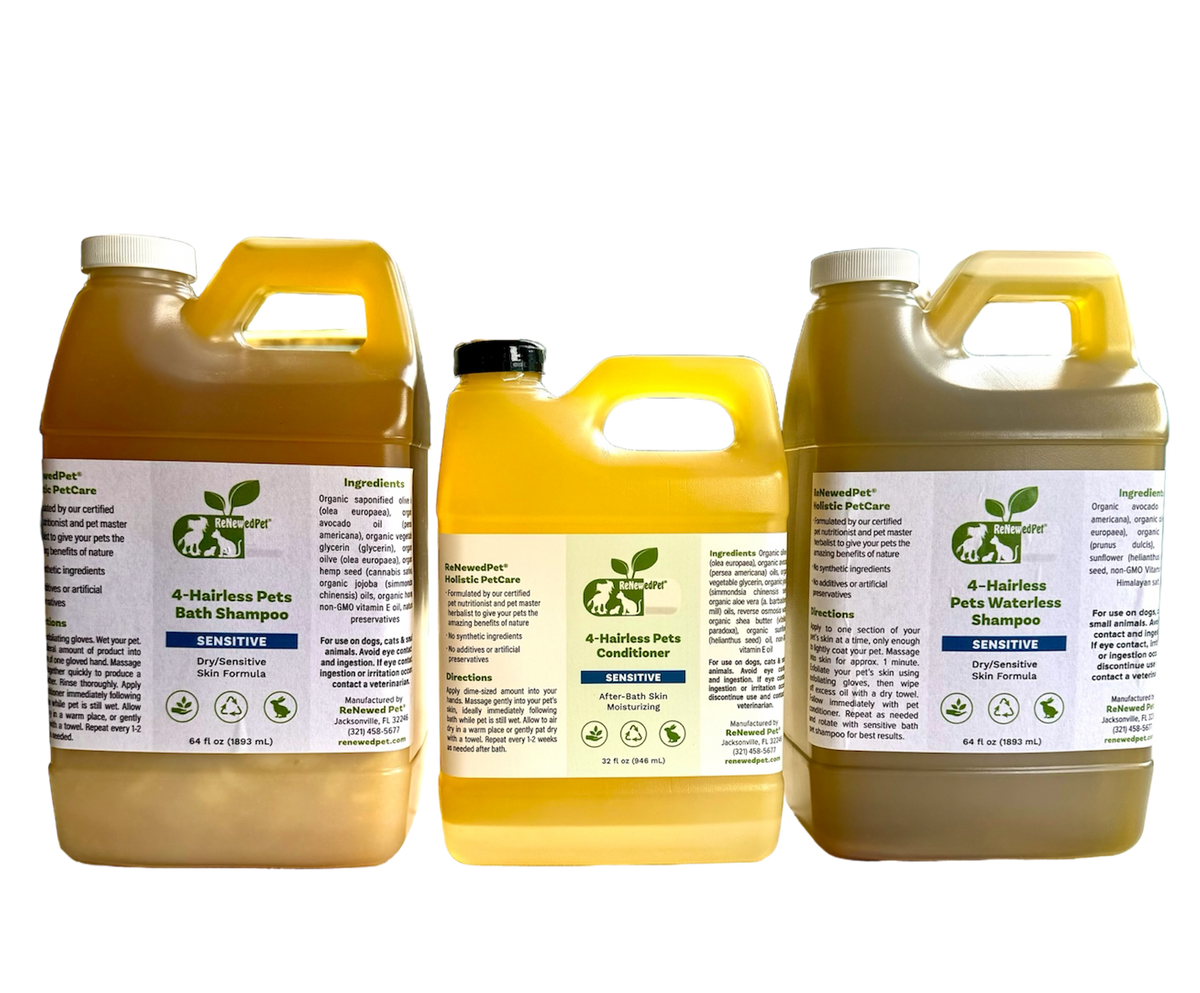 4-HAIRLESS PETS SENSITIVE SHAMPOO, WATERLESS & CONDITIONER KIT - ECONOMY SIZE ($3.53/oz) - view 5