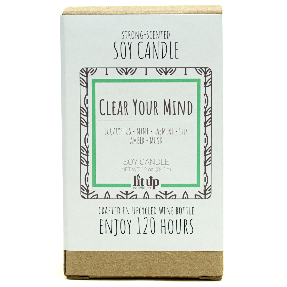 Clear Your Mind 12 oz. soy candle in upcycled wine bottle - view 7