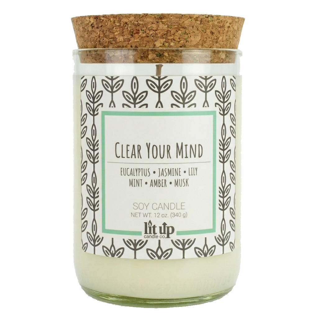 Clear Your Mind 12 oz. soy candle in upcycled wine bottle - Candle + Cork Lid - view 5