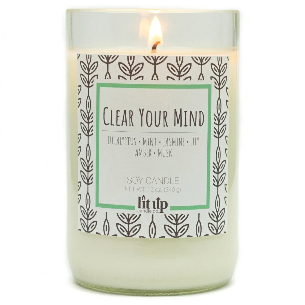 Clear Your Mind 12 oz. soy candle in upcycled wine bottle - view 4