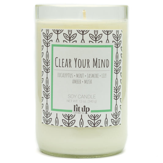 Clear Your Mind 12 oz. soy candle in upcycled wine bottle - Candle Only