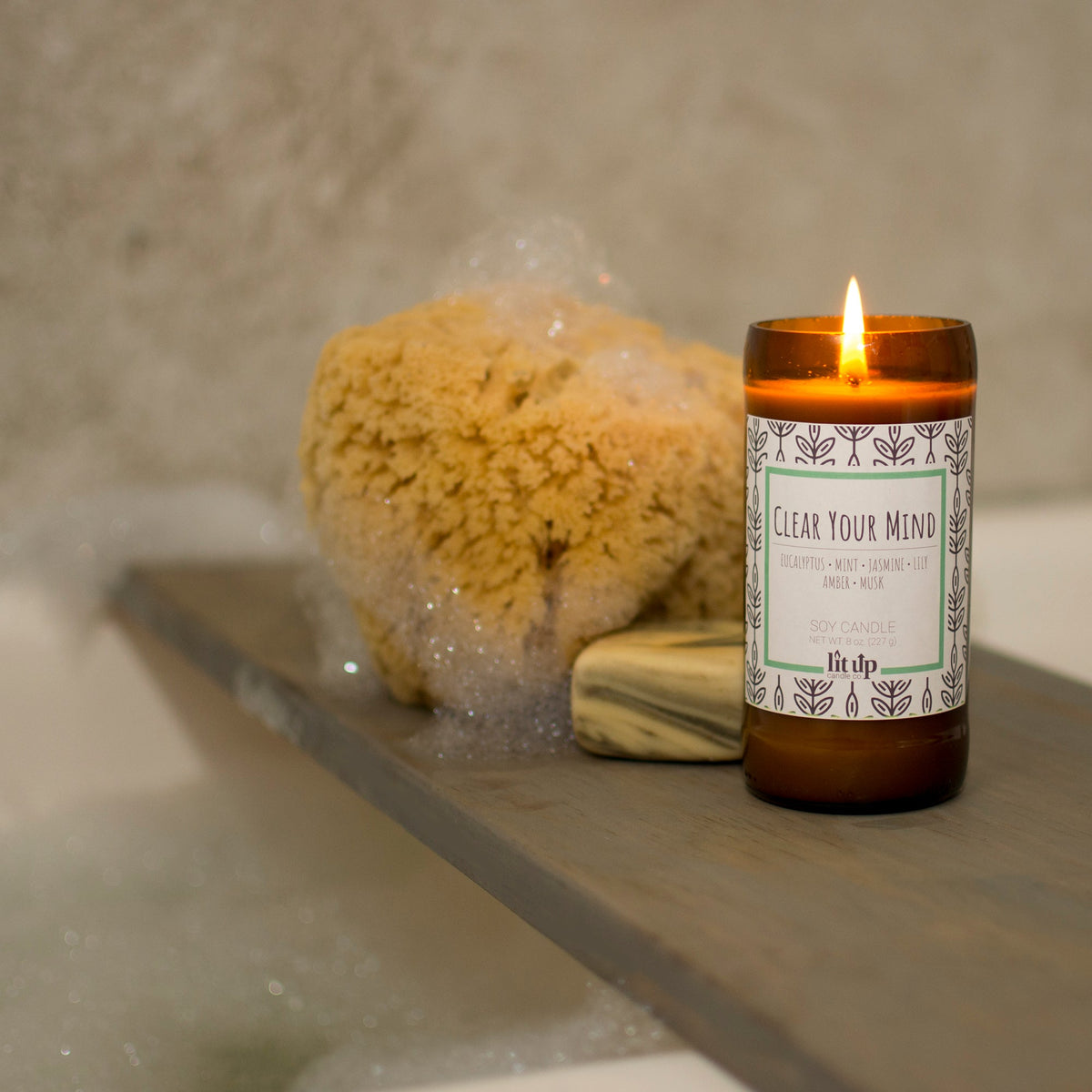 Clear Your Mind 8 oz. soy candle in upcycled beer bottle - view 2