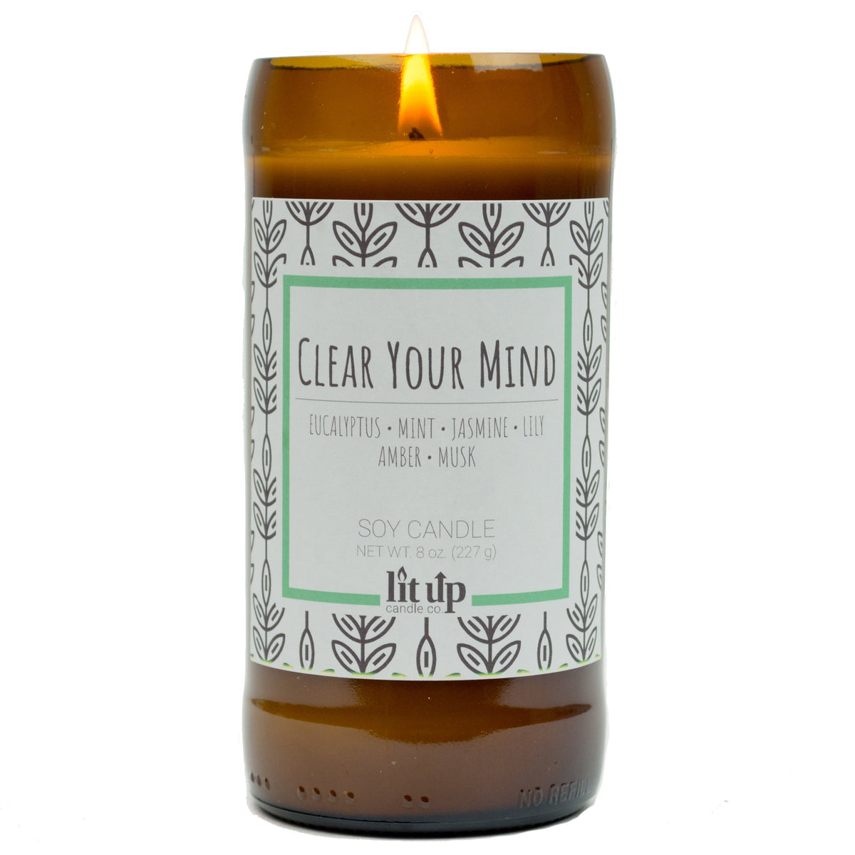 Clear Your Mind 8 oz. soy candle in upcycled beer bottle - view 3