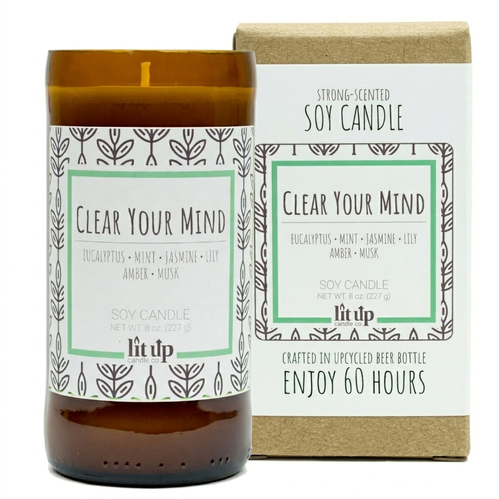 Clear Your Mind 8 oz. soy candle in upcycled beer bottle - view 4