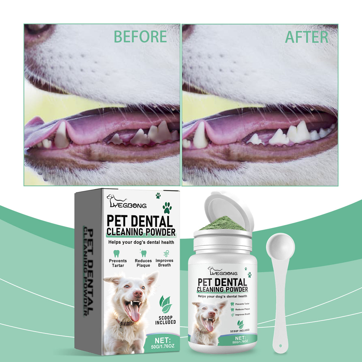 Yegbong Tooth Cleaning Powder For Dogs, A Gentle Formula To Freshen Breath And Protect Pet Oral Health Cleaning Powder - imag